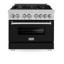 ZLINE - 36 in. Wide 6 Burner Legacy Dual Fuel Range in Satin Stainless Steel w/ Black Matte Door (RAS-BLM-36) - Stainless Steel/Black Matte Door - Image 1