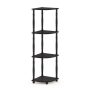 57.7 in. Light Cherry/Black Plastic 5-shelf Corner Bookcase with Open Storage - Image 1