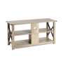 3 Tier Wood TV Stand for 55-Inch with Open Shelves and X-Shaped Frame - Image 1