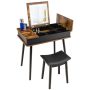 Vanity Table Set w/Flip Top Mirror Lights USB Port Cushioned Stool Writing Desk - Image 1
