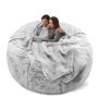 Bean Bag Chair Cover, Big Round Soft Fluffy PV Velvet Washable, Snow Grey, 5f... - Image 1