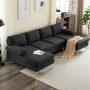 Modern U Shape Sectional Sofa 2 Chaise Lounge Couch Black - Image 1