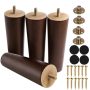 6 Inches Round Solid Wood Furniture Legs Set of 4 Brown Wooden Replacement Feet - Image 1