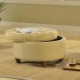 Tan and Cream Tweed Round Button Tufted Storage Ottoman - Image 1