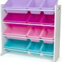 Humble Crew Toy Storage Organizer with 12 Removable Storage Bins for Kids Playroom, 4-Tier Toddler Toy Organization, White/Primary - Image 1