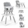 AILEEKISS 8-in-1 Baby High Chair, Toddler Booster Seat with Dishwasher-Safe Tray, Light Grey - Image 1