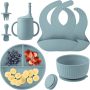 AYAOQIANG Soft Silicone Baby Feeding Set, Baby Led Weaning Set Infant Self Eating Utensil Set 7pcs Gray Blue - Image 1