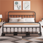 Alden Design Metal Platform Queen Bed with High Headboard, Adult, Black - Image 1