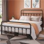 Alden Design King Size Metal Platform Bed Frame with High Headboard and Footboard, Adult, Black - Image 1