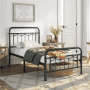 Alden Design Metal Platform Twin Bed with Vintage Headboard, Adult, Antique Gold - Image 1