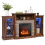 Costway Fireplace TV Stand with Led Lights & 18'' Electric Fireplace For 65" Wall-Mounted TV Dark Brown - Image 1