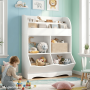 Homfa Kids Toy Storage Organizer, White Bookcase with Toy Box, Toy Chest Storage Cubbies with Bins for Nursery Playroom Bedroom - Image 1