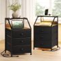 GUNAITO Led Nightstand Set of 2 with Charging Station Side Table with 3 Drawers End Table with Open Shelf Bedside Table with USB Ports and Outlets Nightstand for Bedroom,Brown - Image 1