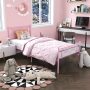 Yoneston Kids Twin Size Metal Platform Bed with Bowknot Headboards Easy Assembly (Mattress Not Included), Black - Image 1