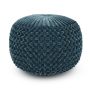 Renee Boho Round Pouf in Navy Velvet Fabric - Image 1