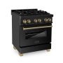ZLINE - 30 in. Wide 4 Burner Autograph Legacy Dual Fuel Freestanding Range with Bronze Accents - Black - Image 2