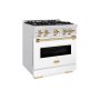 ZLINE - 30 in. Wide 4 Burner 4.2 cu. ft. Autograph Classic Dual Fuel Freestanding Range with White and Gold Accents - White - Image 2