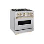 ZLINE - 30 in. Wide 4 Burner 4.2 cu. ft. Autograph Classic Dual Fuel Freestanding Range with Polished Gold Accents - Stainless Steel - Image 2