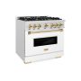 ZLINE - 36 in. Wide 6 Burner 5.2 cu. ft. Autograph Classic Dual Fuel Freestanding Range with White and Gold Accents - White - Image 2
