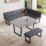 3-Piece Gray Dining Table Set 47.2 in. Rectangle Table, 1 Left Seat Bench and 1 Bench (Gray) - Image 1
