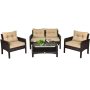 Costway Rattan Outdoor Sofa with Brown Cushions and Steel Frame - Image 1