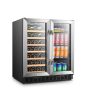 Lanbo - 30 Inch width 76 Can 31 bottle Freestanding/Built-In Wine and Beverage Cooler with French Doors and 2 Independent Zones - Black - Image 3