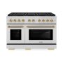 ZLINE - 48 in. Wide 8 Burner Autograph 6.7 cu. ft. Freestanding Paramount DuoPro Dual Fuel Range with Gold Helix Handles - Stainless Steel - Image 1