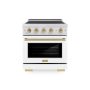 ZLINE - 30 in. Wide 4 Elements Autograph 4.2 cu. ft. Paramount Freestanding Induction Range with Bronze Accents with White Door - Matte White - Image 1