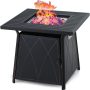 MFSTUDIO 28 Inch Gas Fire Pit Table,50000 BTU Propane Steel Striped Square Handpainting Treatment Fire Table with Lid and Blue Glass for Patio,Backyard and Balcony,Black - Image 1
