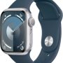 Apple Watch Series 9 (GPS) 41mm Silver Aluminum Case with Storm Blue Sport Band with Blood Oxygen - M/L - Silver - (2023) - Image 1