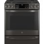 GE Profile - 30 in. Wide 5 Burners 5.6 Cu. Ft. Slide-In Gas True Convection Range with Built-In Wi-Fi and Hot Air Frying - Black Stainless Steel - Image 1