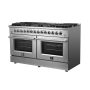 Forno Appliances - 60 in. Wide 8 Burner Galiano Alta Qualita 8.64 cu. ft. Freestanding Double Oven Dual Fuel Range with Convection Oven - Stainless Steel - Image 2
