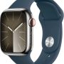 Apple Watch Series 9 (GPS + Cellular) 41mm Silver Stainless Steel Case with Storm Blue Sport Band w/ Blood Oxygen - S/M - Silver - (2023) - Image 1