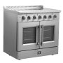 Forno Appliances - 36 in. Wide 5 Elements Galiano Alta Qualita 5.36 Cu.Ft. Freestanding Electric Range w/ French Doors and True Convection - Stainless Steel - Image 3