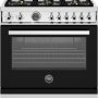 Bertazzoni - 36" Professional Series range - Electric self clean oven - 6 brass burners - Black - Image 1