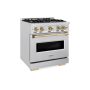 ZLINE - 30 in. Wide 4 Burner 4.2 cu. ft. Autograph Classic Dual Fuel Freestanding Satin Steel Range with Bronze Accents - Stainless Steel - Image 3