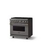 Viking - 36 in. Wide 6 Burner Pro 5 Series 5.1 Cu. Ft. Freestanding Propane Gas Convection Range with Brushed Brass Trim - Damascus Gray - Image 2
