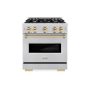ZLINE - 30 in. Wide 4 Burner 4.2 cu. ft. Autograph Classic Dual Fuel Freestanding Range with Polished Gold Accents - Stainless Steel - Image 1