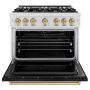 ZLINE - 36 in. Wide 6 Burner 5.2 cu. ft. Autograph Classic Dual Fuel Freestanding Satin Steel Range w/ Black & Bronze Accents - Stainless Steel - Image 2