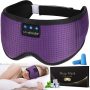 LC-dolida Sleep Headphones Bluetooth Sleep Mask Headphones for Sleeping 5.2 Bluetooth Eye Mask for Sleeping, Ice Silk Sleeping Headphones for Side Sleepers Thin Stereo Speaker Unique Gifts for Travel - Icy-feeling Purple - Image 1