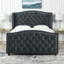 Jennifer Taylor Home Marcella Platform, Queen, Vintage Brown Faux Leather - Steel Gray Performance Velvet - Image 1