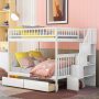 Harper & Bright Designs Bunk Beds Full Over Full Size, Solid Wood Full Bunk Beds with Drawers and Stairway, Full Length Guardrail, No Box Spring Needed (White Full Over Full Bunk Beds) - Image 1