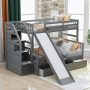 Longrune Stairway Twin Over Full Bunk Bed with Slide & Storage Drawers,Multifunctional Bunkbeds with Staircase,Sturdy Pinewood Bedframe,for Kids Bedroom,Space Saving Design, Grey - Image 1
