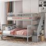 Longrune Stairway Twin Over Full Bunk Bed with Slide & Storage Drawers,Multifunctional Bunkbeds with Staircase,Sturdy Pinewood Bedframe,for Kids Bedroom,Space Saving Design, Grey - Image 1