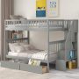 Harper & Bright Designs Bunk Beds Full Over Full Size, Solid Wood Full Bunk Beds with Drawers and Stairway, Full Length Guardrail, No Box Spring Needed (Grey Full Over Full Bunk Beds) - Image 1