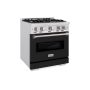 ZLINE - 30 in. Wide 4 Burner 4.2 cu. ft. Classic Dual Fuel Freestanding Satin Steel Range Black Matte Door - Stainless Steel - Image 3