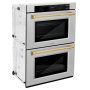 ZLINE - 30 in. Autograph Double Wall Oven w/ Air Fry in Satin Steel w/ Gold Handles - Satin Stainless Steel - Image 3