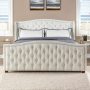 Jennifer Taylor Home Marcella Platform, King, Vintage Brown Faux Leather - Antique White - Image 1