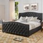 Jennifer Taylor Home Marcella Platform, King, Vintage Brown Faux Leather - Jet Black - Image 1
