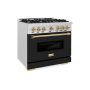 ZLINE - 36 in. Wide 6 Burner 5.2 cu. ft. Autograph Classic Dual Fuel Freestanding Satin Steel Range w/ Black & Bronze Accents - Stainless Steel - Image 3